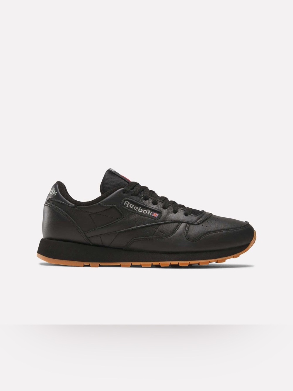 Reebok Men's Black Leather Sneakers with Gum Sole Accent